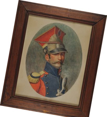 null Lancier hollandais de la Garde Impériale en buste, gravure en couleurs par Giffard,...