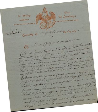 null Lettre autographe signée. Lettre du soldat B. Laribe, du 69e Régiment d'Infanterie...