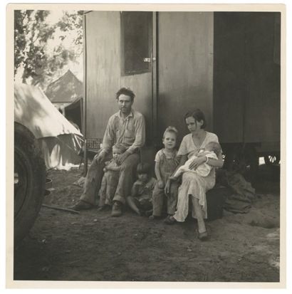 Dorothea Lange (1895-1965) California fruit tramp and his family, Marysville, 1935...