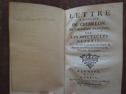 [LEBEAU DE SCHOSNE (Augustin Théodore Vincent, l'abbé)] Lettre à Monsieur de Crébillon,...