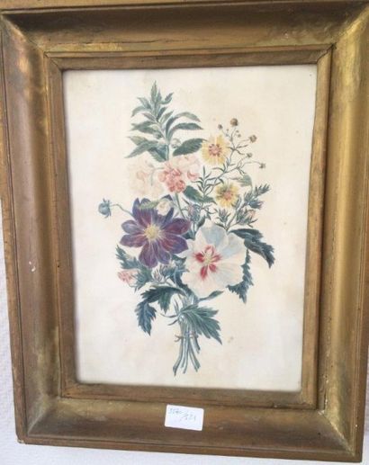 ECOLE FRANCAISE DU XIXème siècle 
Jeté de fleurs
Aquarelle
31 x 23 cm
Taches
Expert:...