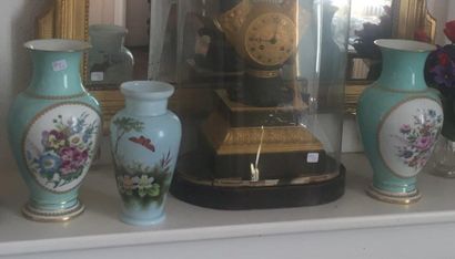null Paire de vases en porcelaine de Paris à fond turquoise et cartouches fleuris.
XIXe...