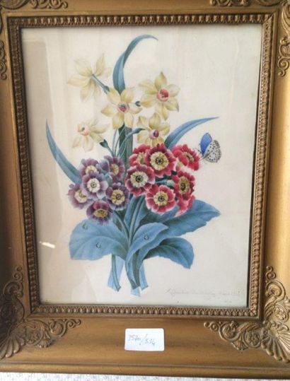 Charlotte du MINGUY (active au XIXème siècle) 
Jeté de fleurs
Aquarelle sur vélin
26...