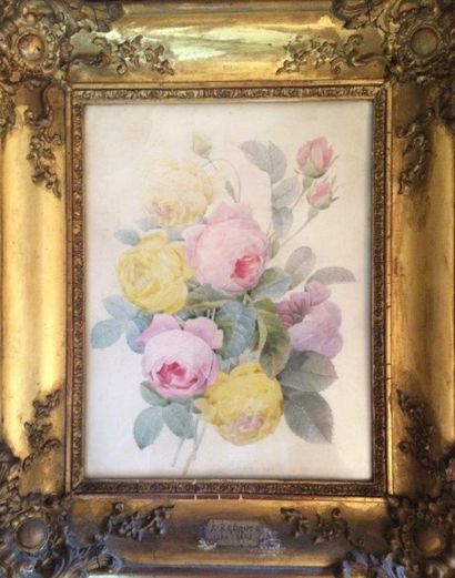 Ecole de Pierre-Joseph REDOUTE (1759 - 1840) 
Jeté de fleurs
Aquarelle sur vélin...