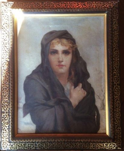 Ecole Française du XIXème 
Portrait de femme au tissu noir
Huile sur toile
30 x 22.5...