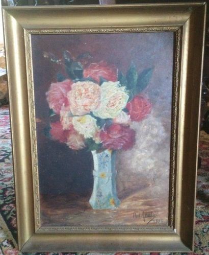 Paul AMSELIN (Actif au XIXème) 
Bouquet de fleurs
Huile sur toile signée et datée...