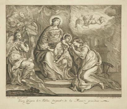 Séraphin J. Heylbroeck (XVIIIe s.) Sainte Catherine à genoux baisant la main de l'Enfant...