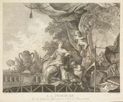 Nicolas-Henri Tardieu (1674-1749) La Peinture. Gravé d'après La Joüe. 363 x 310....