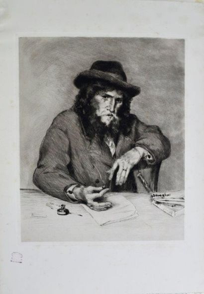 Félix BRACQUEMOND (1833-1914) Léon Cladel. 1883. Eau-forte et pointe sèche. 268 x...