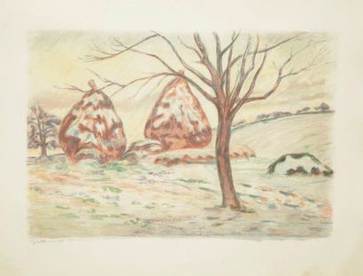 Armand GUILLAUMIN (1841-1927) Paysage aux meules, ou Les Meules en hiver à Palaiseau....