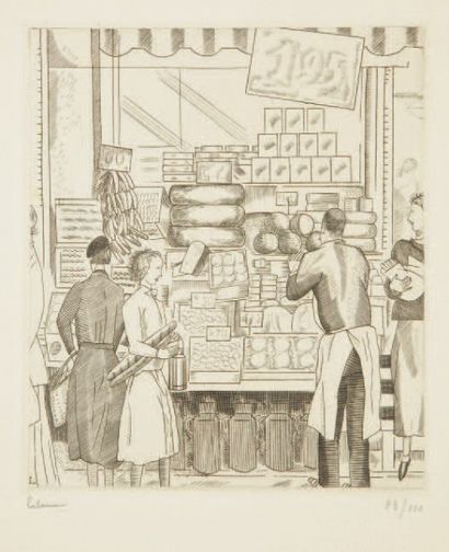 Jean-Emile LABOUREUR (1877-1943) La Boutique du crémier. 1937. Burin. 131 x 155....