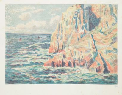 Maximilien Luce (1858-1941) Les Rochers rouges, ou La Mer à Camaret. 1895. Lithographie....