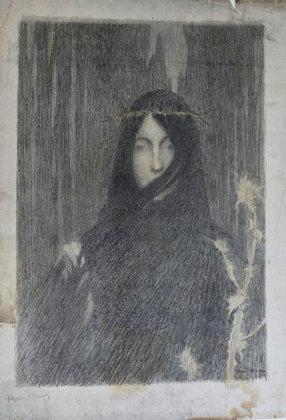 Henri MARTIN (1860-1943) Tête de femme, ou Femme couronnée d'épines. 1897. Lithographie....