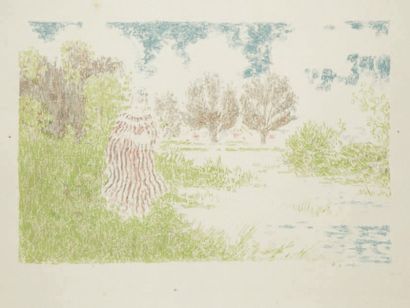 Ker-Xavier ROUSSEL (1867-1944) Femme en robe à rayures. (Pl. de la suite Paysages)....
