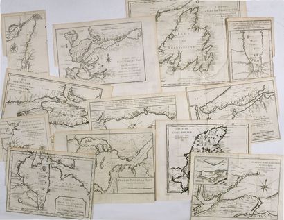 BELLIN, J.N. [Canada/Acadie]. Lot de 12 cartes. Paris, 1744. Plis d'origine. Formats...