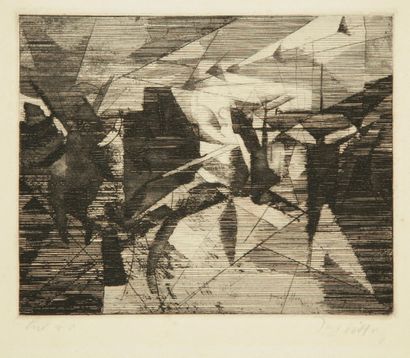 Jacques Villon (Gaston Duchamp, dit) (1875-1963) Le Petit atelier de mécanique. 1914....