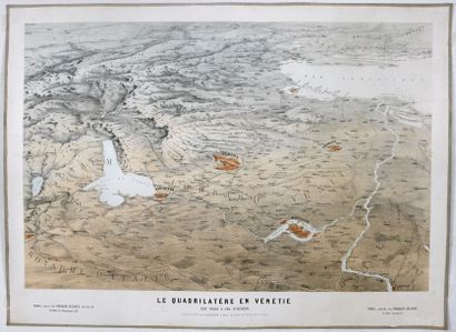 GUESDON, A. Le Quadrilatère en Vénétie. Vue prise à vol d'oiseau. Ca. 1860. Lithographie...