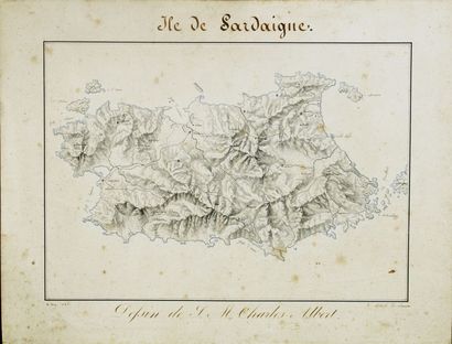 CHARLES-ALBERT DE SARDAIGNE. Ile de Sardaigne. 1820. Dessin à la plume sur carton....