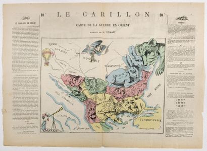 DEMARE, H. Carte de la guerre en Orient. Le Carillon. 1877. Carte imprimée et coloriée...