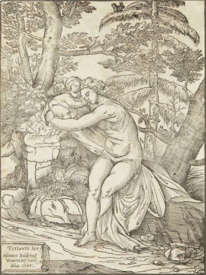 Niccolò Boldrini (c. 1492 ou 1500-vers 1570) Vénus et l'Amour. 1566. Bois gravé d'après...