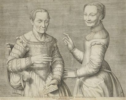 Jacob Bos (actif à Rome, 1550-1580) La Vecchia rimbambita muove riso alla fanciulletta... Gazette Drouot