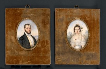 FRÉDÉRIC MILLET (1796-1859) Portraits de Monsieur et Madame de MARIVAUX, en buste...