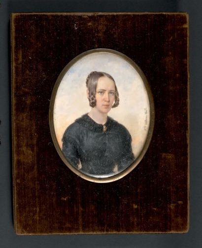 FRÉDÉRIC MILLET (1796-1859) Portrait de la marquise de GIVAUDAN en buste vers la...