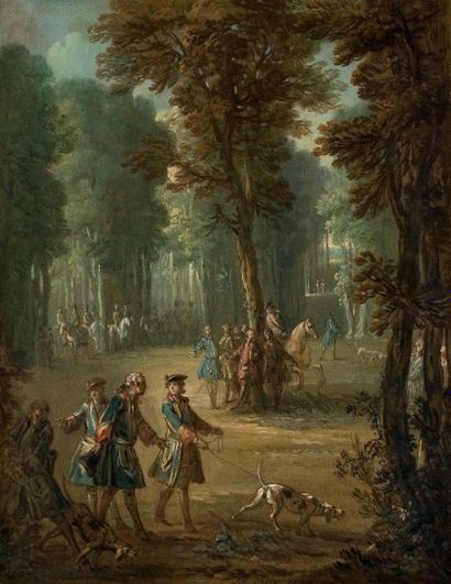 JEAN-BAPTISTE OUDRY (Paris 1686 - Beauvais 1755) Louis XV tenant le limier, allant...
