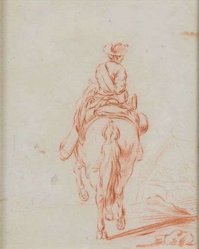 ATTRIBUÉ À PHILIBERT DELARUE (PARIS 1718 - 1780) Cavalier de dos
Sanguine 22,5 x...