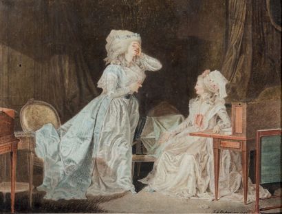CHRISTIAN MARIE L. COLIN DE LA BIOCHAYE (1750-1813) Scène d'intérieur avec deux femmes
Crayons...