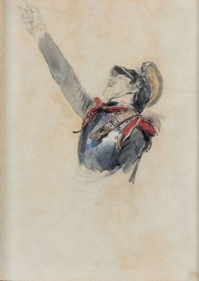 Jean-Louis MEISSONIER (Lyon 1815 - Paris 1891) Etude de cuirassier
Aquarelle gouachée...