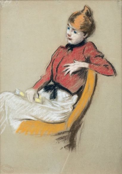 FÉDÉRICO ZANDOMENGHI (1841-1917) Jeune femme assise
Pastel sur papier gris.
Cachet...