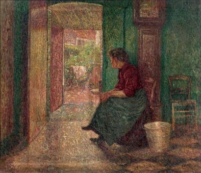 MODEST HUYS (1874/75-1932) Jeune femme dans son intérieur
Huile sur toile Signée...