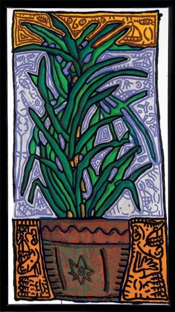 Robert COMBAS (Né en 1957) Plante verte
Huile et acrylique sur toile Signée en bas...