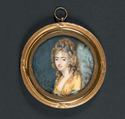 CHARLES HÉNARD (PARIS, 1757 - APRÈS 1808) Portrait d'Eugénie REVEL, en buste de trois-quarts...