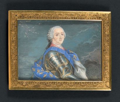 Ecole Francaise vers 1750 Portrait du Roi Louis XV en buste vers la droite en cuirasse...