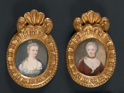 École FRANÇAISE de la première moitié du XIXe siècle Deux portraits de dames de qualité...