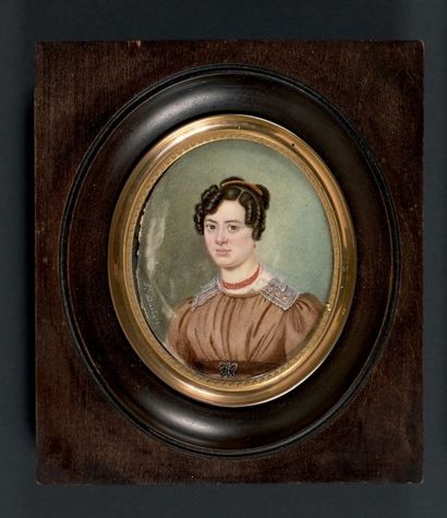 PIERRE-PAUL DARBOIS (1785-1861) Portrait de jeune femme en buste vers la gauche presque...
