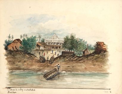 null ALBUM de croquis et aquarelles réalisés en Inde. 1837-1838. Petit in-folio oblong...