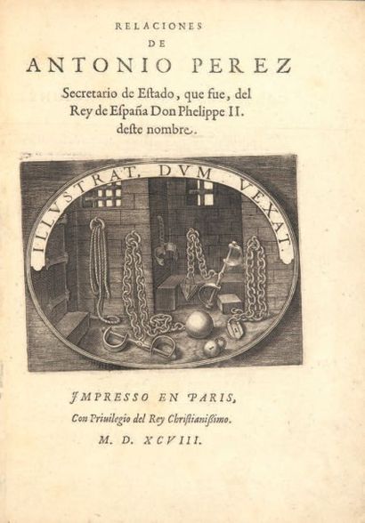 PEREZ (Antonio) Relaciones. Paris, s.n., 1598. Grand in-4, maroquin bleu, triple...