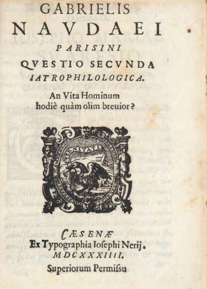 NAUDÉ (Gabriel) Ensemble 6 ouvrages en un volume in-8, bradel vélin rigide à recouvrements,...