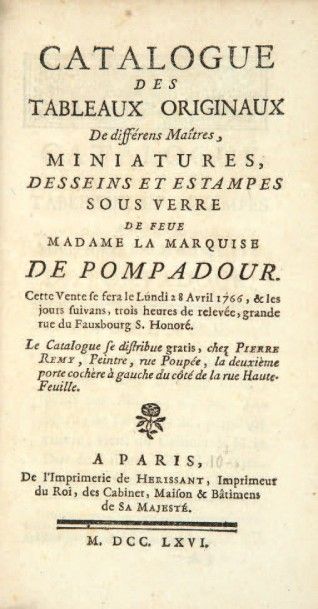 null RECUEIL DE 14 CATALOGUES DE VENTE D'OBJETS D'ART. 1763-1773. In-12, demi-basane...