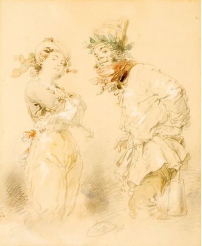 CHARLES EDOUARD DE BEAUMONT (LANNION 1821 - 1888) Deux dessins satyriques Aquarelles...