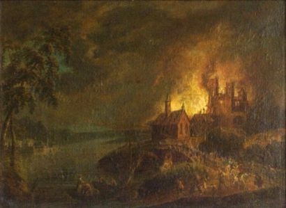 JOHANN GEORG TRAUTMANN (DEUX-PONTS 1713 - FRANCFORT SUR LE MEIN 1769) L'incendie...