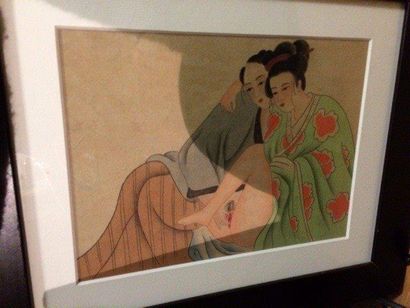 JAPON 
Suite de trois estampes à thème shunga