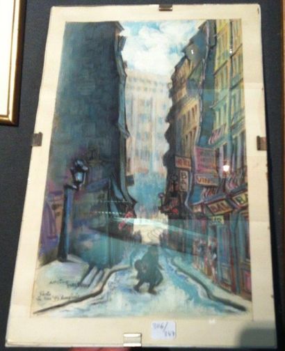 Arsène BRIVOT (1898-1978) 
Paris, la rue des Anglais
Pastel et gouache signé, titré...