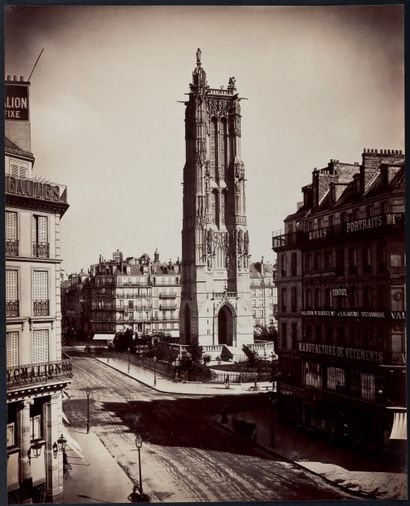 Gustave Le Gray (1820-1884) Tour Saint-Jacques vue depuis la rue des Halles
Paris,...