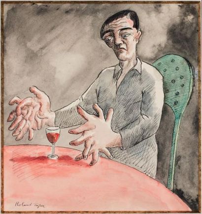 ROLAND TOPOR (1938-1997) Autoportrait aux mains difformes
Encre et aquarelle sur...