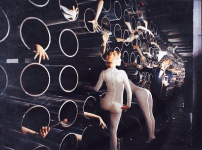 STUDIO DRAEGER Dali et les mannequins dans les tubes de l'imprimerie, vers 1967
Belle...