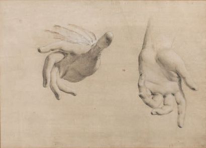 Ecole Italienne du XVIIIe siècle Etudes de mains, une paire
Crayon noir et rehauts...